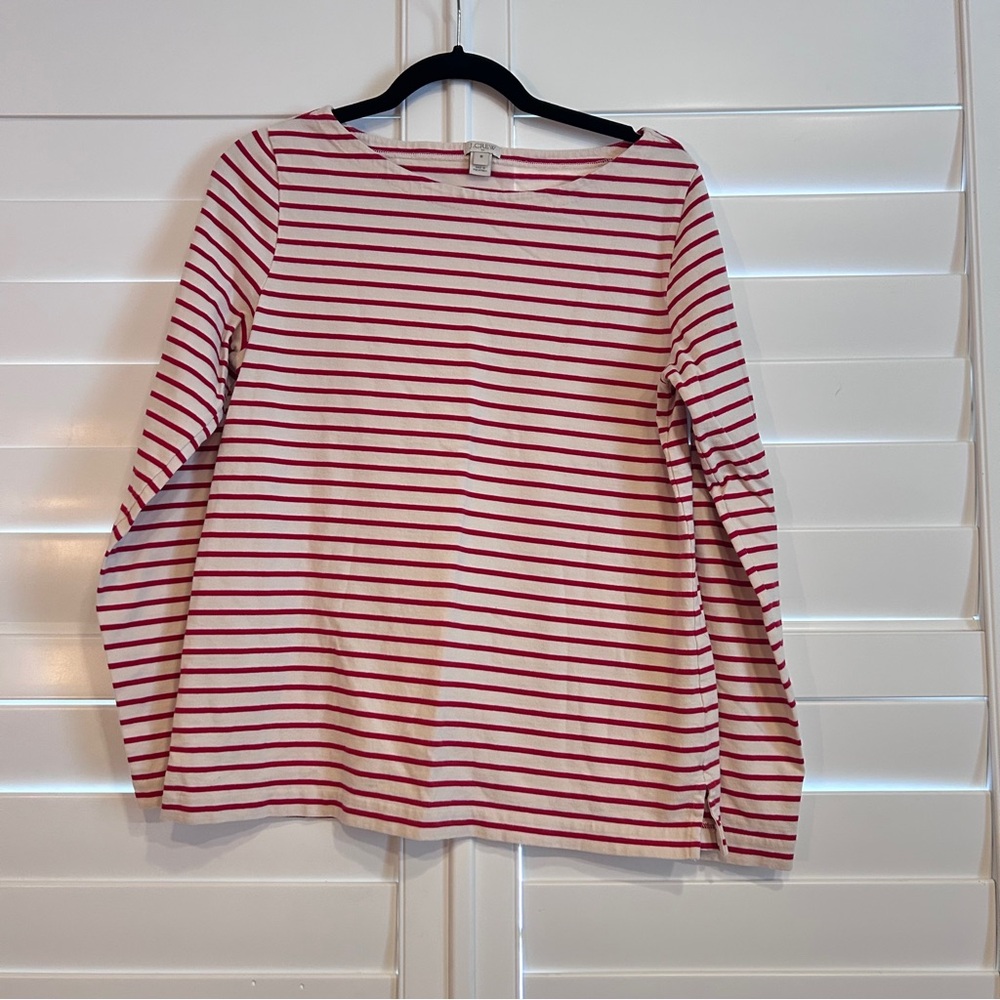 J Crew Classic Striped Boat Neck Top White Red Size Medium